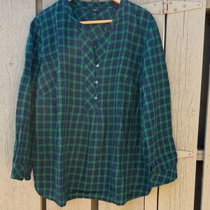 Talbots Green and Blue Plaid Women’s  Shirt 2X 💯 % Cotton Transitional shirt